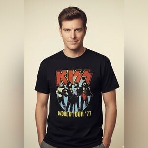 Kiss band T-shirt world tour ‘77 XL black short sleeve